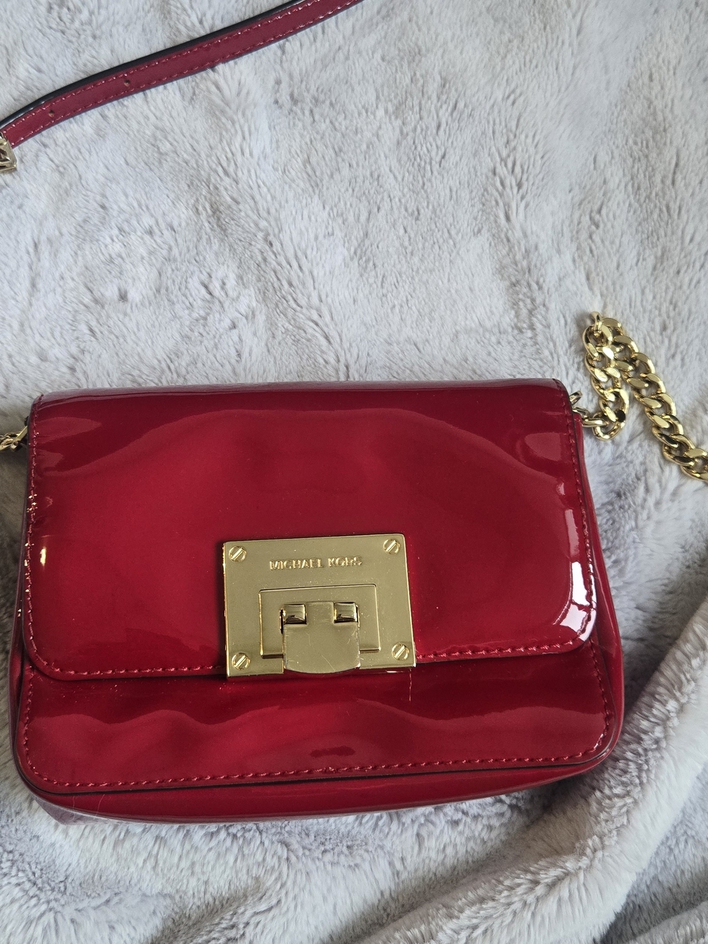 Michael Kors Red Patent Leather Crossbody Bag with Gold Hardware